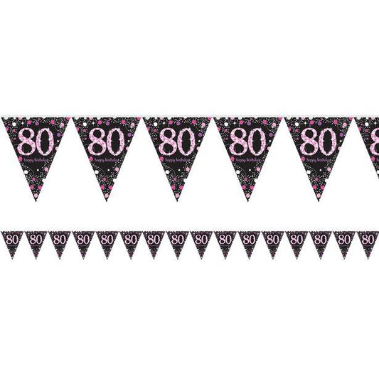 Pink Celebration Age 80 Prismatic Foil Bunting