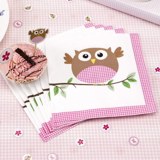 Pink Owl Party Paper Napkins 33cm