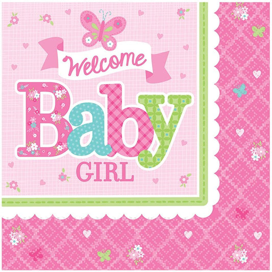 Welcome Baby Girl Pink Paper Napkins