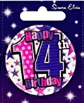 Age 14-Pink and Purple Stars Birthday Badge