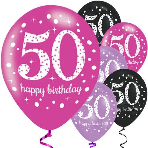 Happy 50th Birthday Pink Sparkling Celebration Balloons - NOT INFLATED
