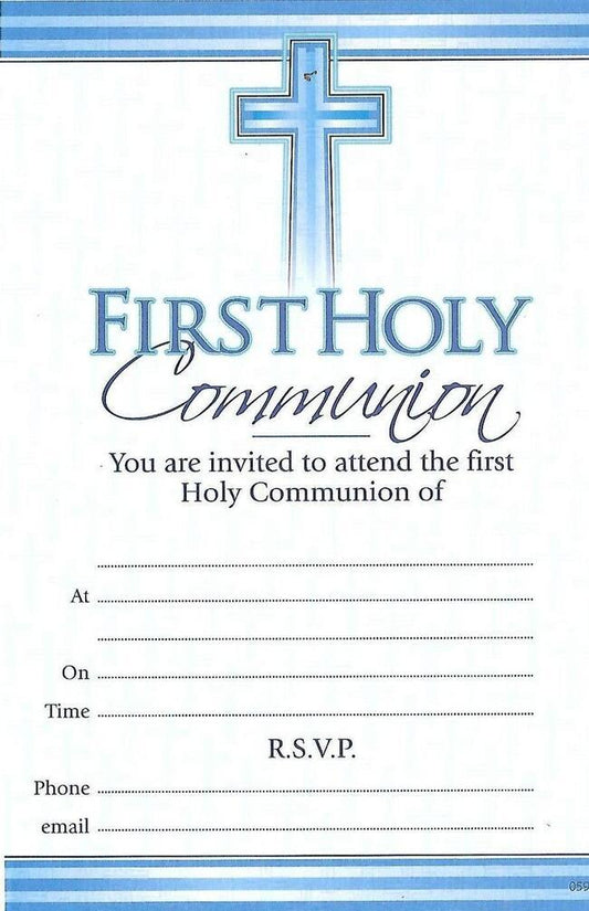 Blue First Holy Communion Invites
