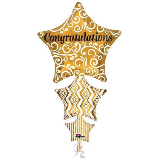 Congratulations Stacked Gold Star Super Shape Balloon - 25" Foil