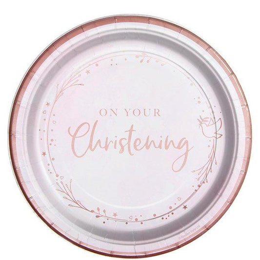 On Your Christening Pink Paper Plates - 23cm